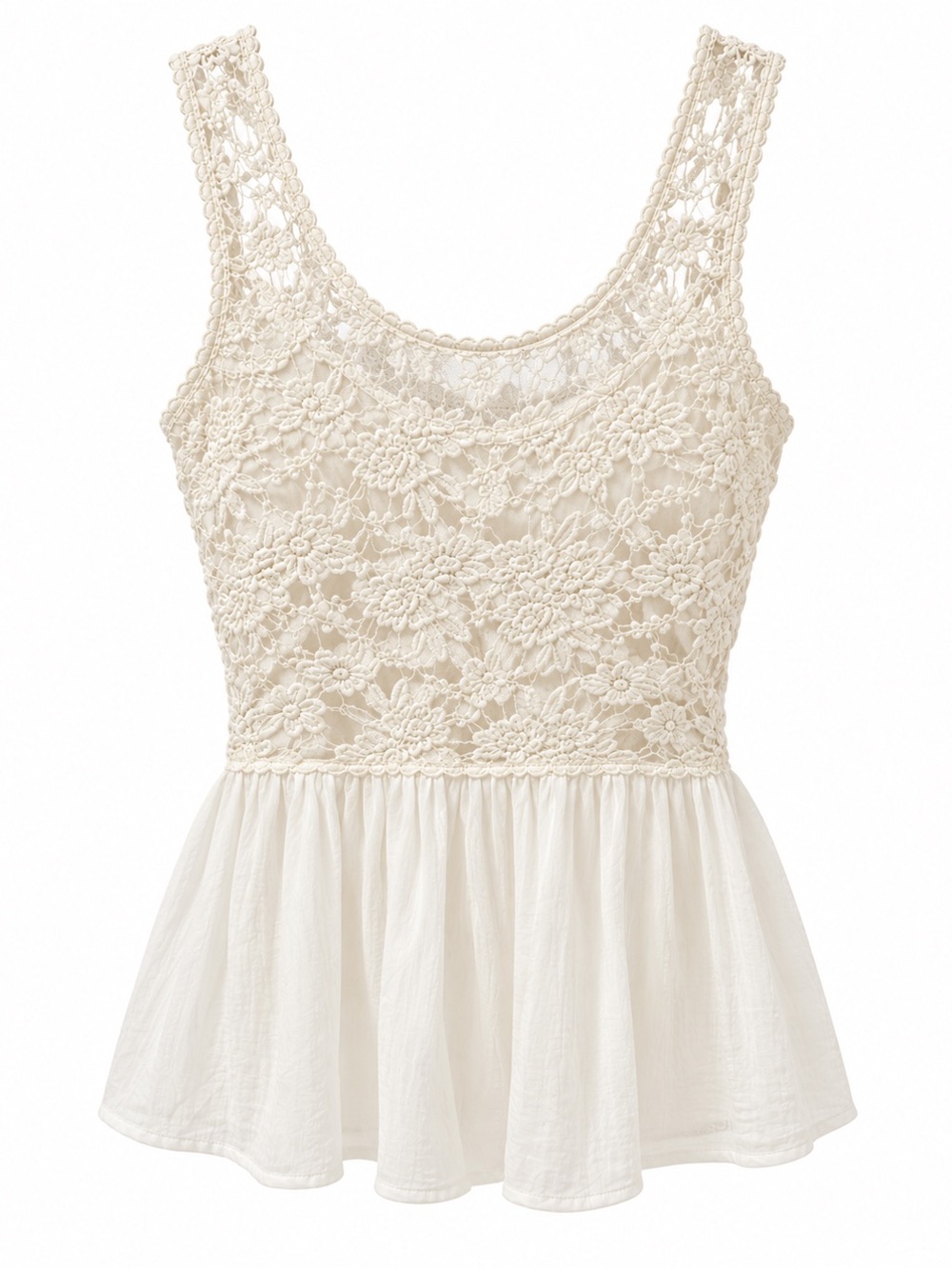Crochet Lace Peplum Tank Top - Cream